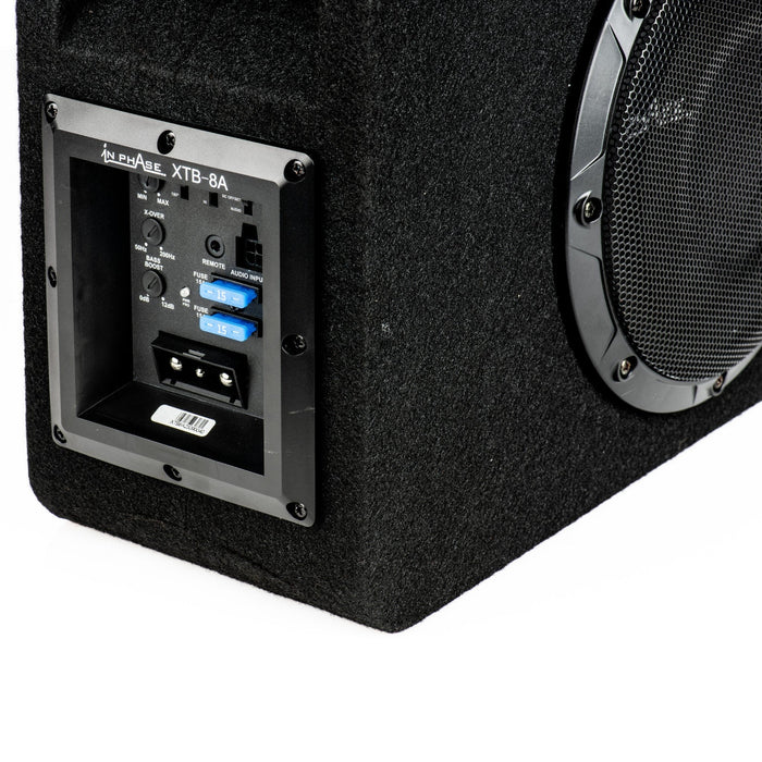 In Phase XTB-8A 600W Active Amplified Subwoofer Enclosure with Built in Class D Amp, Bass Remote and Quick Release Connections