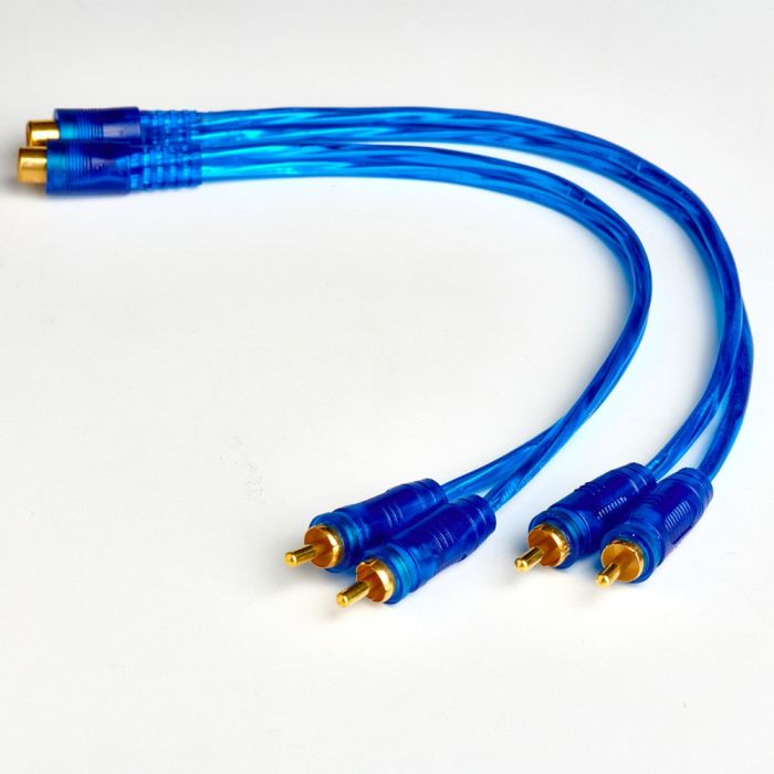 Blue RCA Y-Splitter Cable - 1 Male To 2 Female, Shielded, Gold Plated | 1 Foot Length | Bass Rockers